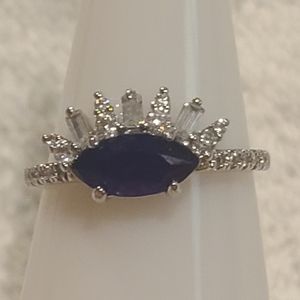 *BP #4010 Natural Fusion Sapphire Rhodium Band Ring Size 7.25 BRAND NEW